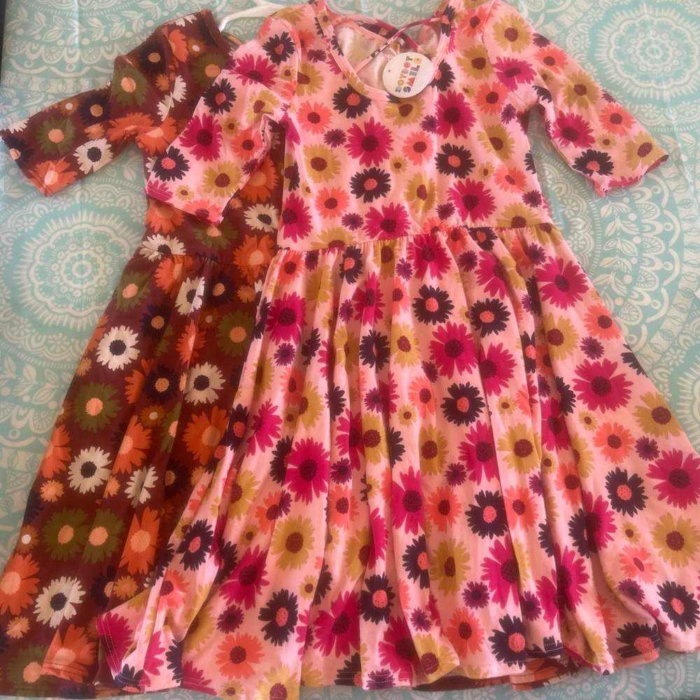 Girls' Pink Floral Twirl Dress & Brown Floral Twirl Dress - Kids Dresses